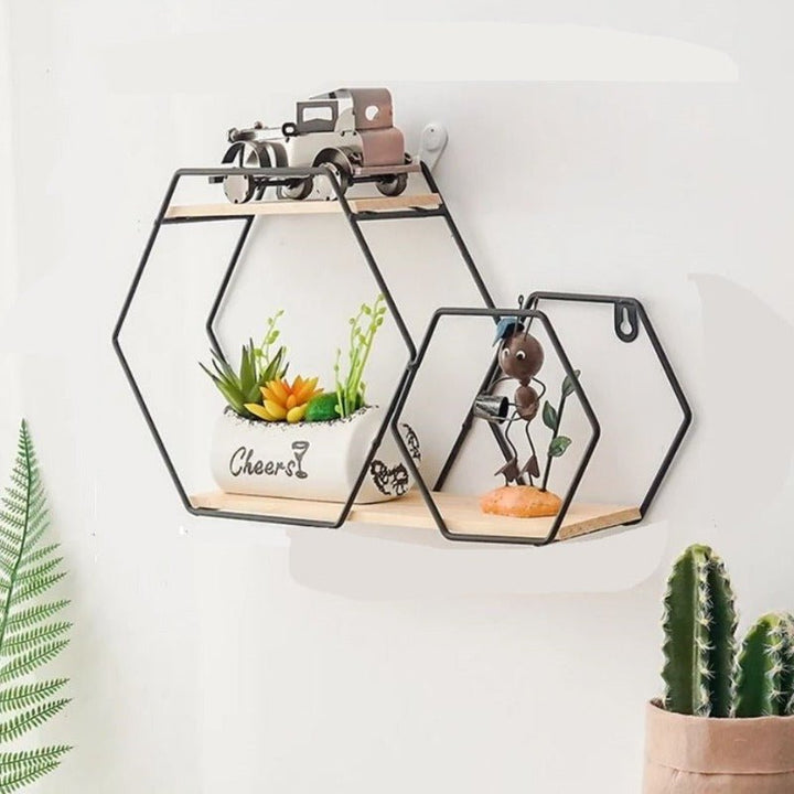 Wall Floating Hexy Floating Metal Frame Solid Wood Shelve Decor - Special | Furniture | Waseeh Pakistan