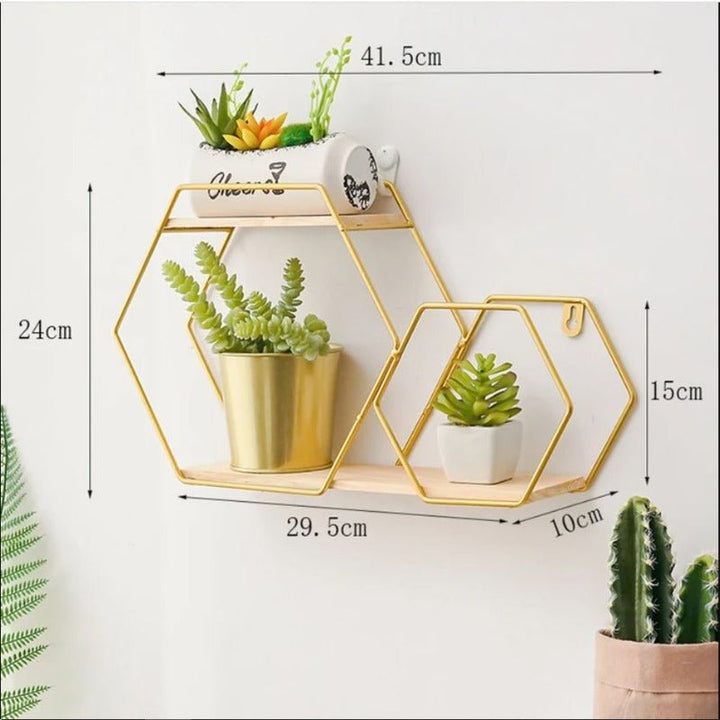 Wall Floating Hexy Floating Metal Frame Solid Wood Shelve Decor - Special | Furniture | Waseeh Pakistan