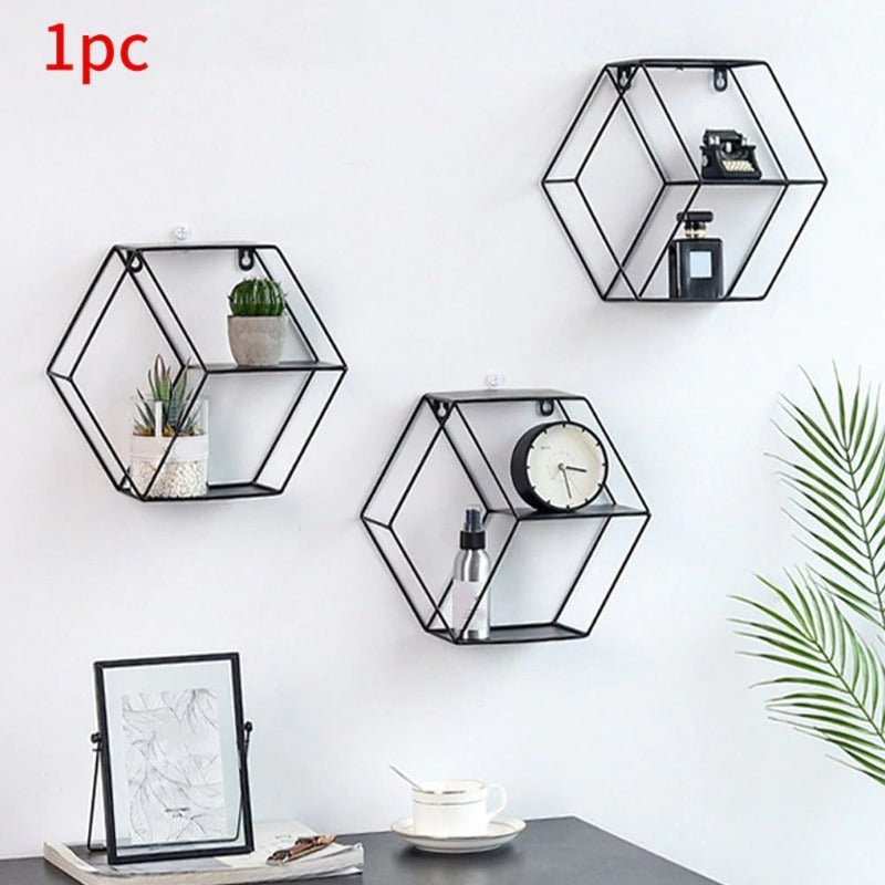 Wall-Mounted "Hexagonal" Floating Metal Storage Shelve Frame Decor - Special | Not Sale FB | Waseeh Pakistan