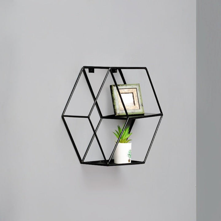 Wall-Mounted "Hexagonal" Floating Metal Storage Shelve Frame Decor - Special | Not Sale FB | Waseeh Pakistan