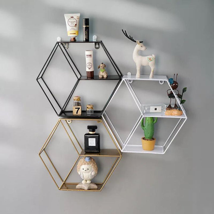 Wall-Mounted "Hexagonal" Floating Metal Storage Shelve Frame Decor - Special | Not Sale FB | Waseeh Pakistan