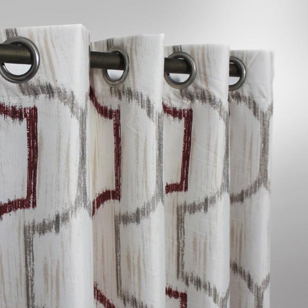 White and Maroon Geometric - Curtain With Lining - Single Panel - 50" x 89" | Home Décor | Waseeh Pakistan