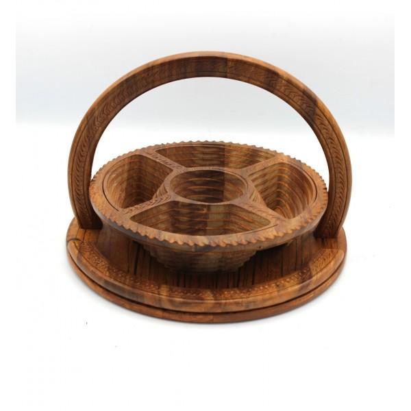 Wooden Geometric Fruit Basket - Large - 13.5" | Wooden Handy Crafts | Waseeh Pakistan