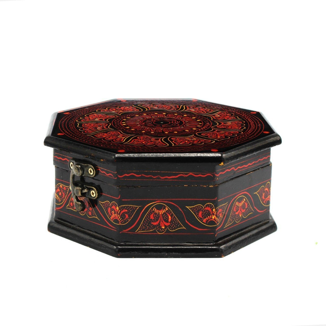 Wooden Hand Made Hexagonal Jewellery Box in Nakshi Art - 6.5" Top | Wooden Handy Crafts | Waseeh Pakistan