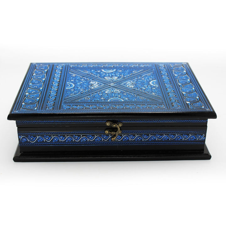 Wooden Hand Made Jewellery Box - Large - Blue - 13"x9"x3.5" | Wooden Handy Crafts | Waseeh Pakistan