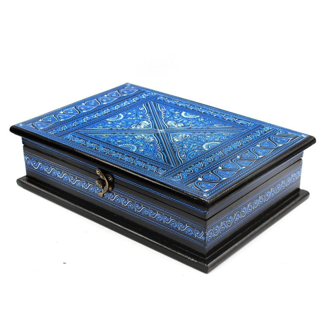 Wooden Hand Made Jewellery Box - Large - Blue - 13"x9"x3.5" | Wooden Handy Crafts | Waseeh Pakistan