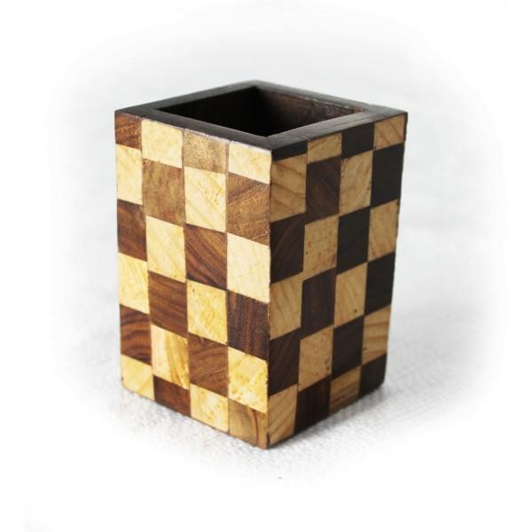 Wooden Hand Made Pen Holder - 4" x 2.5" | Wooden Handy Crafts | Waseeh Pakistan