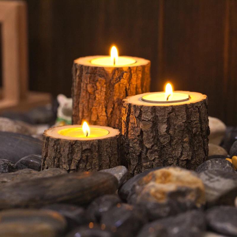 Wooden Log Candle Holders (3 Pcs) | Home Décor | Waseeh Pakistan