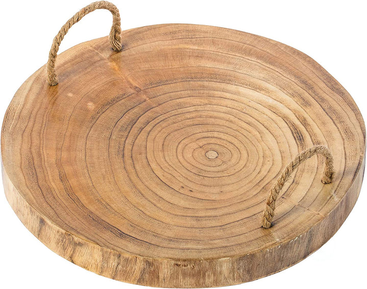Wooden Log Serving Platter Tray with Rope Handles | Not Sale FB | Waseeh Pakistan