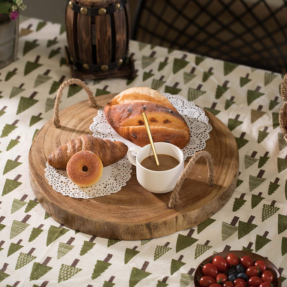 Wooden Log Serving Platter Tray with Rope Handles | Not Sale FB | Waseeh Pakistan