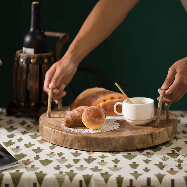Wooden Log Serving Platter Tray with Rope Handles | Not Sale FB | Waseeh Pakistan