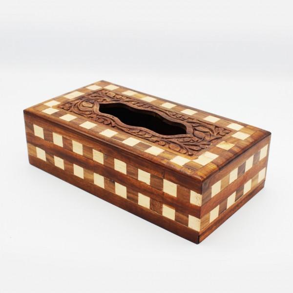 Wooden Tissue Box - Carving - Chequered - 11"x 6"x 3" | Wooden Handy Crafts | Waseeh Pakistan