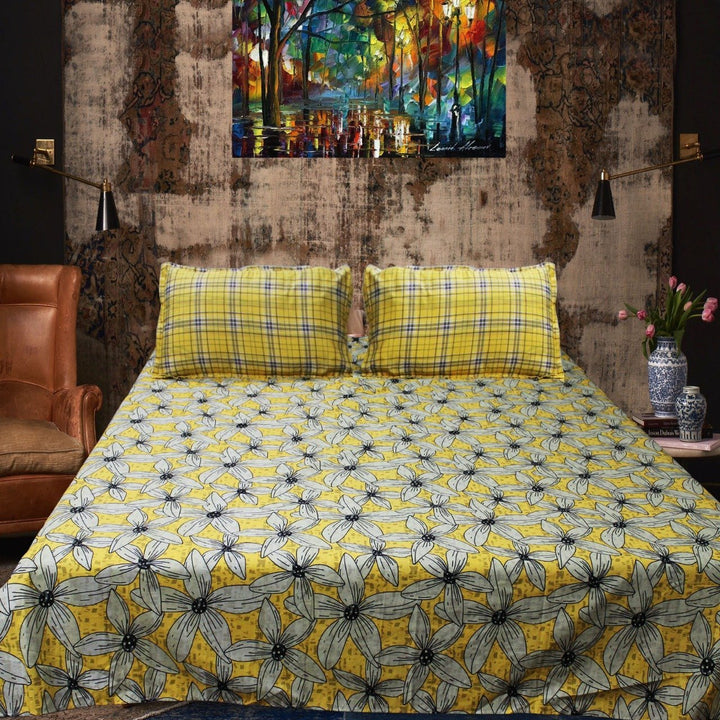 Yellow Tulip Cotton Bed Sheet | Home Décor | Waseeh Pakistan