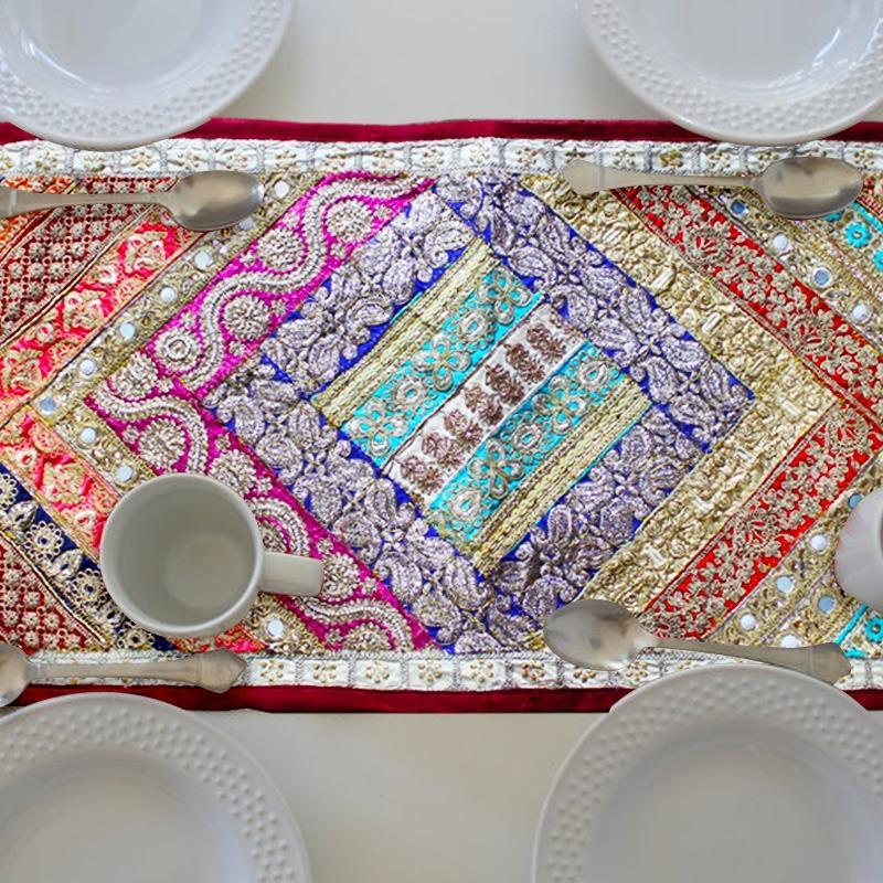 Zig zaggy Multi colour embroided table runner-1pc | Home Décor | Waseeh Pakistan